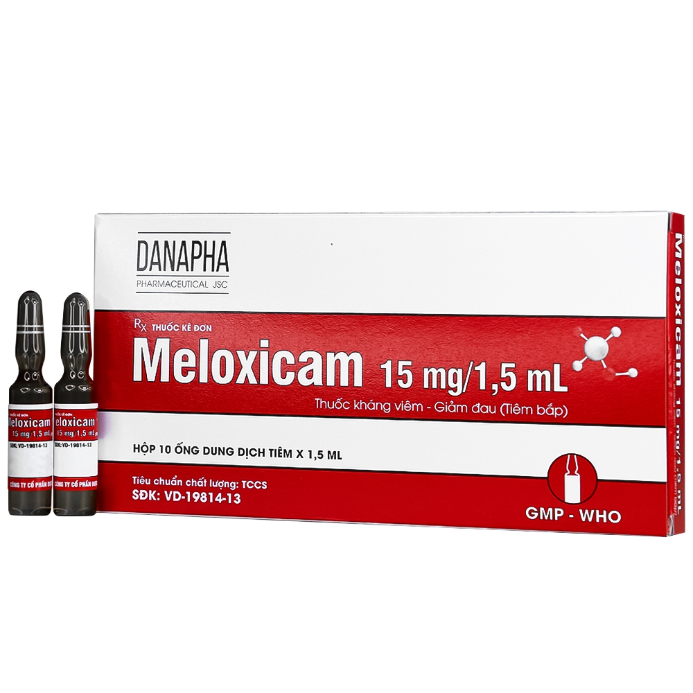 Dung dịch tiêm Meloxicam 15mg/1.5ml Danapha điều trị đau viêm xương khớp (10 ống)