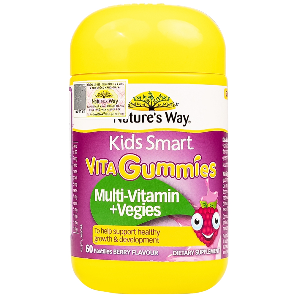 Viên nhai Kids Smart Nature's Way Vita Gummies Multi-vitamin Vegies bổ sung một số vitamin và tăng sức khỏe (60 viên)