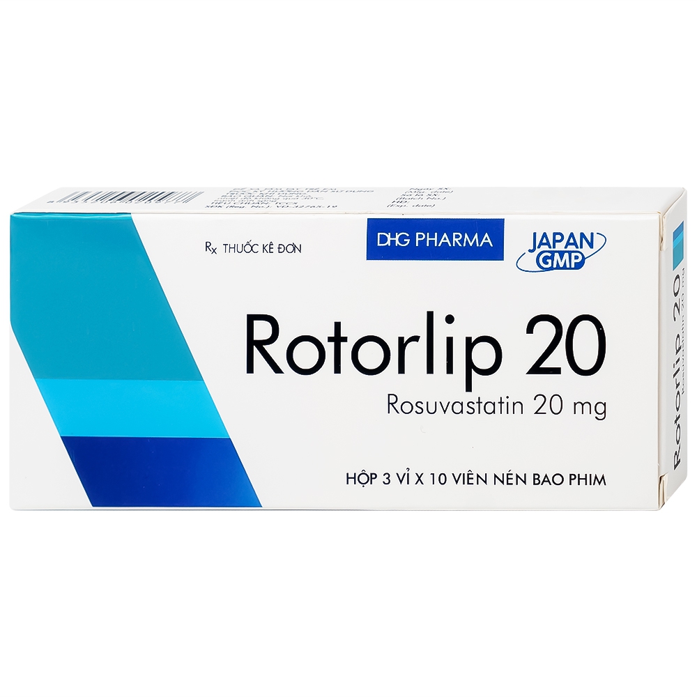 Thuốc Rotorlip 20 DHG điều trị tăng cholesterol máu, dự phòng biến cố tim mạch (3 vỉ x 10 viên)