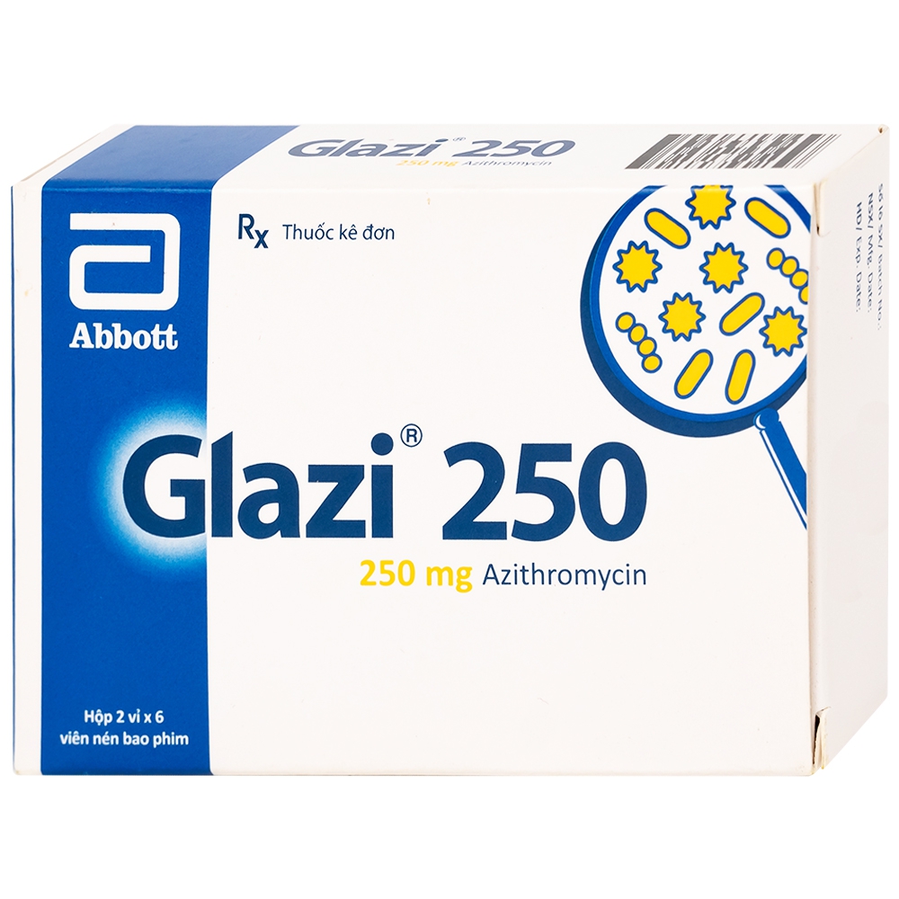 Thuốc Glazi 250 Abbott điều trị viêm xoang cấp, viêm tai giữa cấp, viêm họng, viêm amidan (2 vỉ x 6 viên)