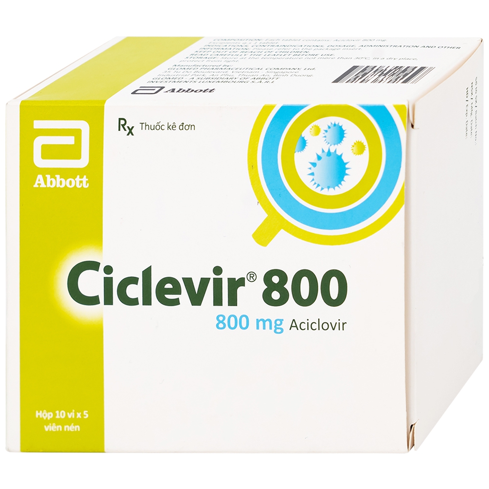 Thuốc Ciclevir 800 Abbott điều trị nhiễm virus Herpes simplex tuýp 1 và 2 (10 vỉ x 5 viên)