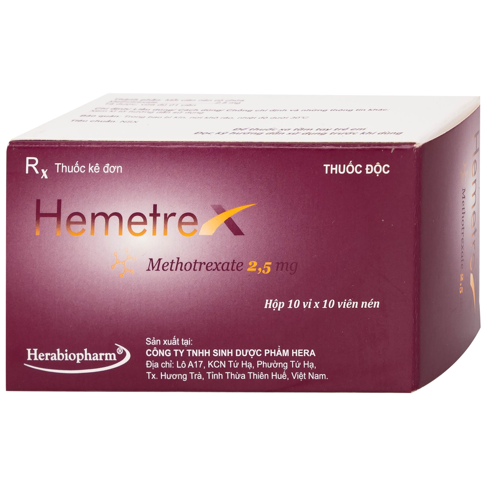 Thuốc Hemetrex 2,5mg Herabiopharm điều trị viêm khớp dạng thấp nặng (10 vỉ x 10 viên)