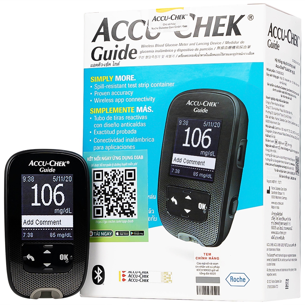 Máy đo đường huyết Accu-Chek Guide đo nhanh chóng chỉ với một nút bấm và an toàn