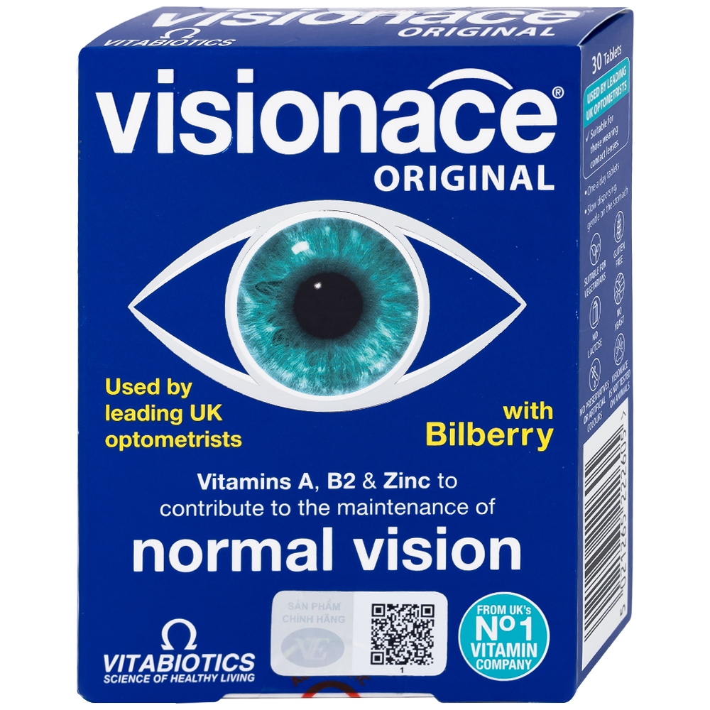 Viên uống Visionace Original Vitabiotics bổ sung vitamin, khoáng chất, lutein, hỗ trợ cải thiện thị lực (2 vỉ x 15 viên)