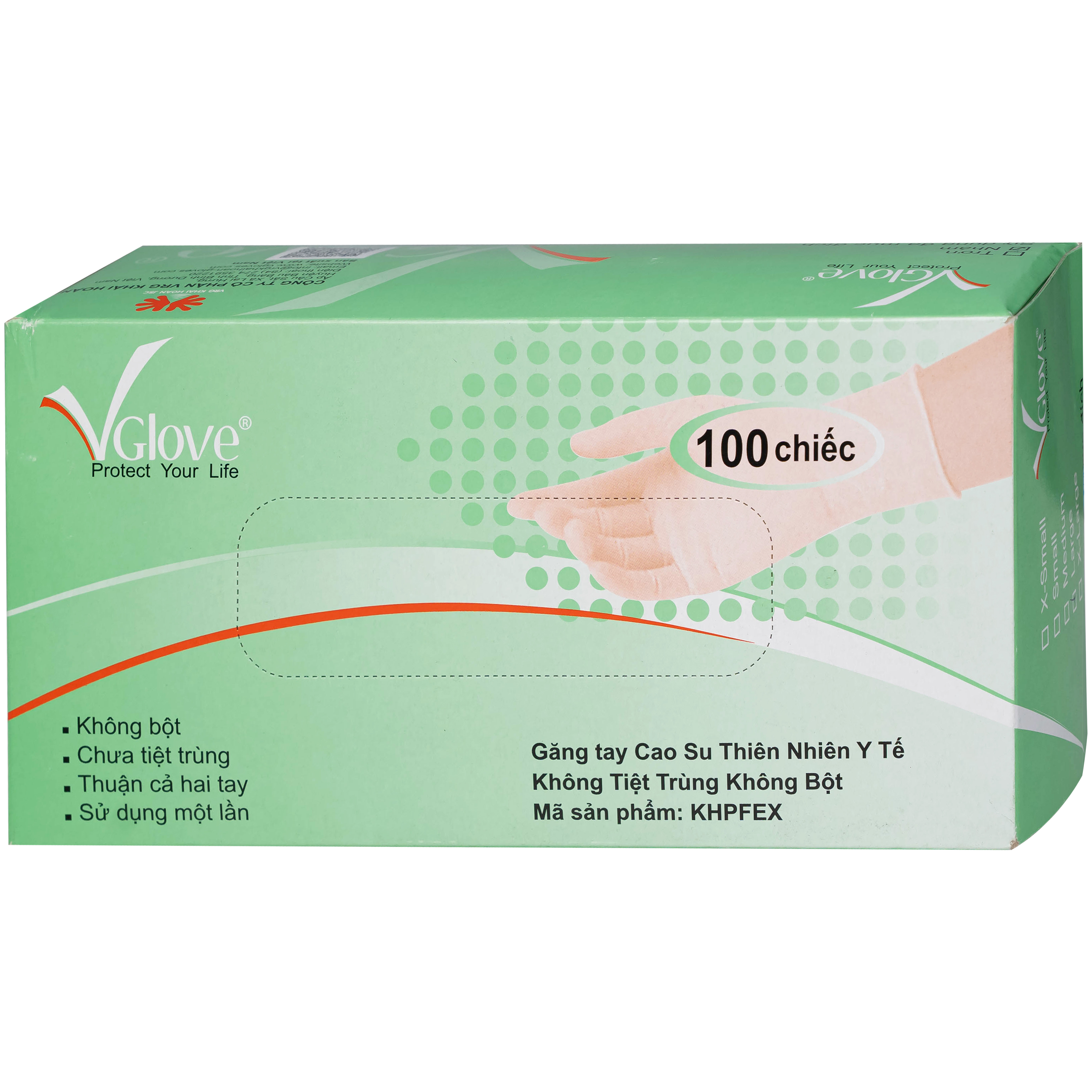 Găng tay cao su y tế nhám không bột VGlove Size L (100 cái)