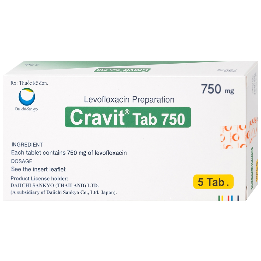 Thuốc Cravit Tab 750mg Interthai Pharm điều trị nhiễm khuẩn nhẹ, trung bình và nặng (1 vỉ x 5 viên)