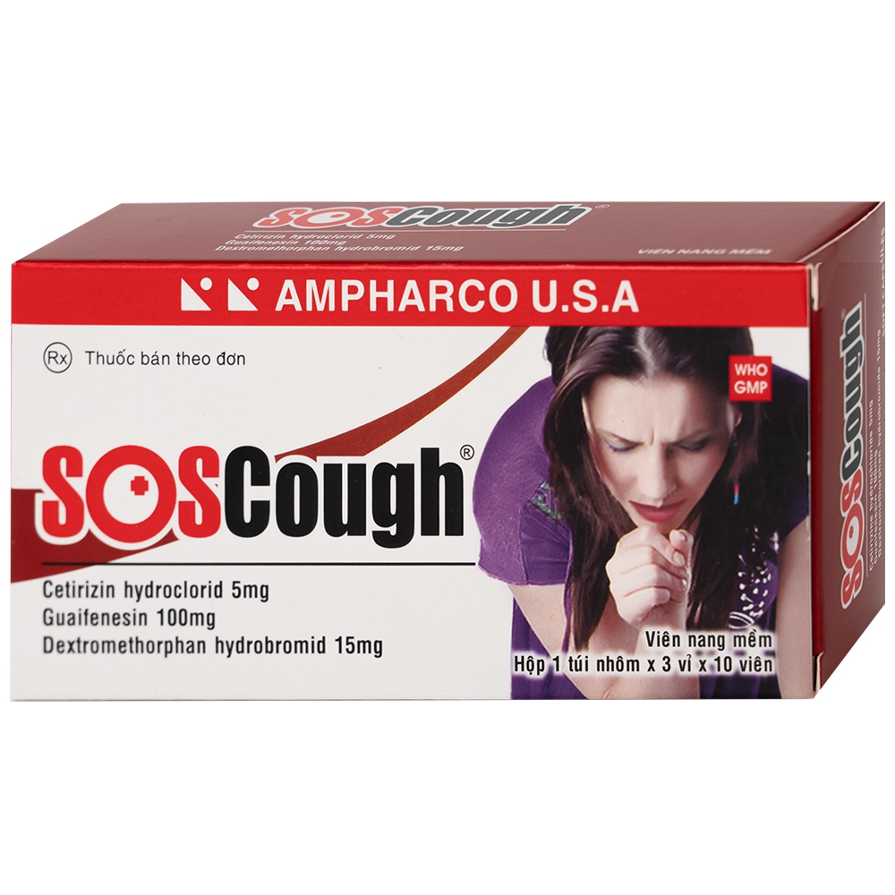 Thuốc SOSCough Ampharco điều trị ho khan, ho do kích ứng (3 vỉ x 10 viên)