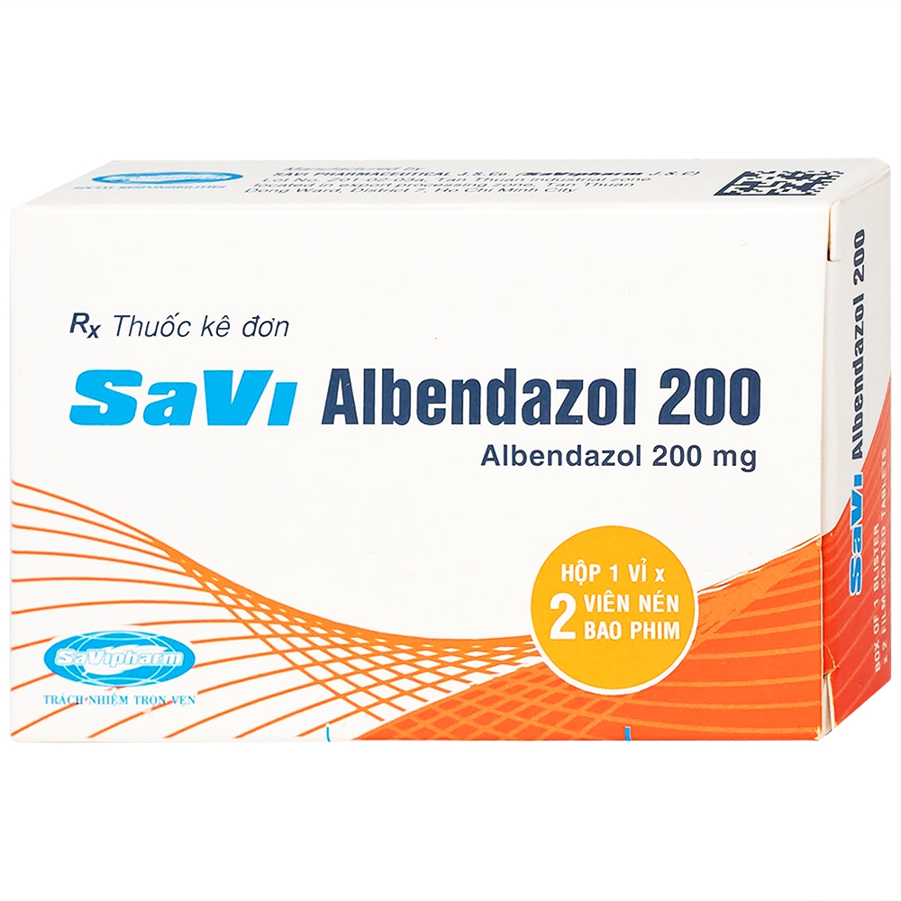 Thuốc SaVi Albendazol 200 điều trị nhiễm ấu trùng sán lợn có tổn thương não (1 vỉ x 2 viên)