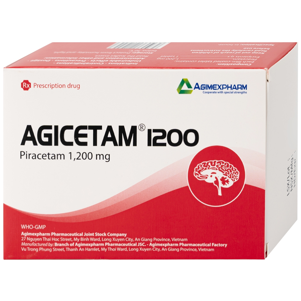 Thuốc Agicetam 1200 Agimexpharm điều trị chóng mặt, suy giảm trí nhớ, đột quỵ do thiếu máu cục bộ cấp (3 vỉ x 10 viên)