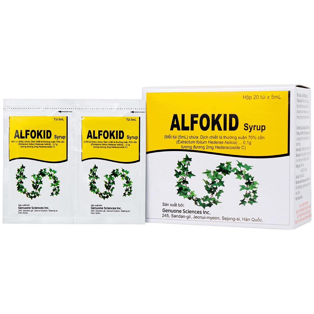 Thuốc Alfokid Syrup Kolmar điều trị giảm ho do viêm phế quản mạn tính, viêm đường hô hấp (20 túi)