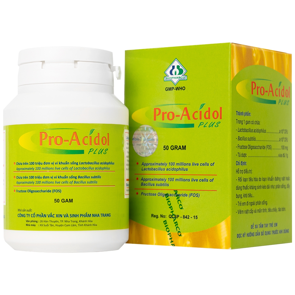 Thuốc Pro-Acidol Plus 50g Biopharco điều trị rối loạn tiêu hóa, viêm ruột, tiêu chảy, táo bón 