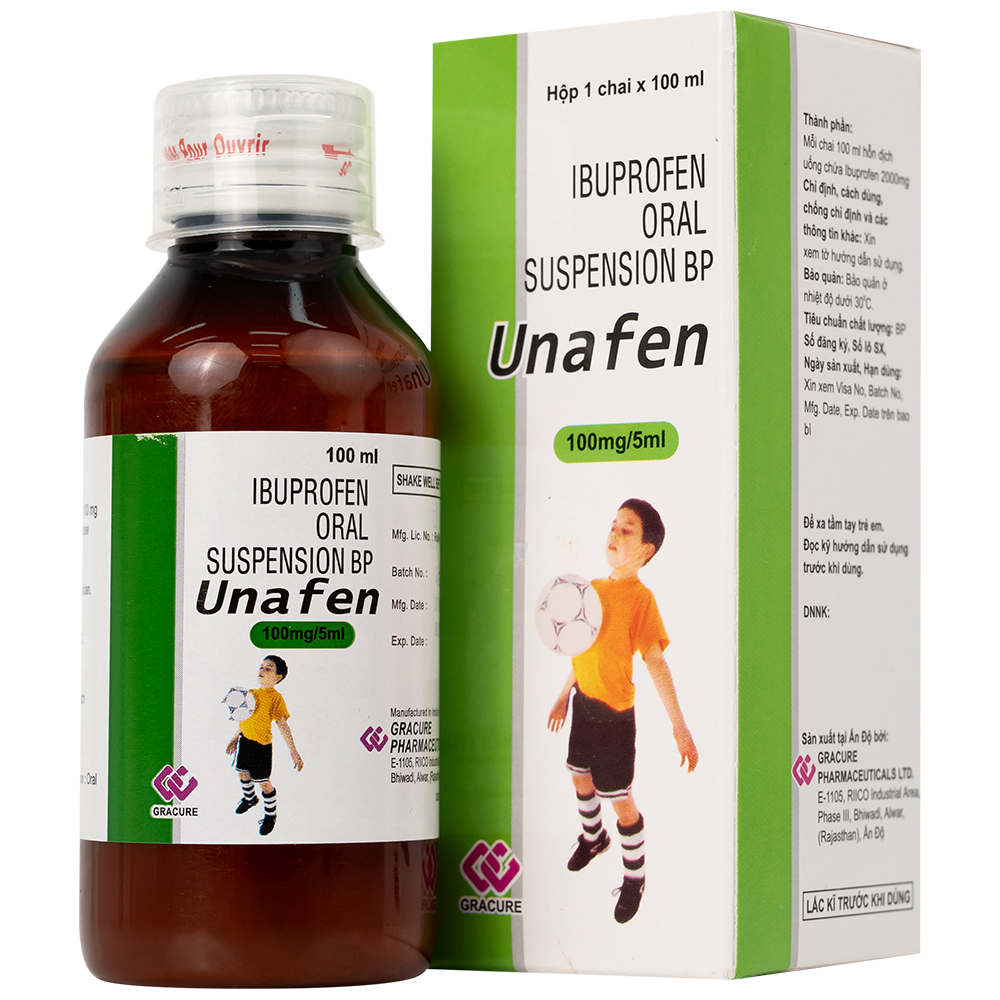 Dung dịch uống Unafen 100mg/5ml Gracure giảm đau, kháng viêm, hạ sốt (100ml)