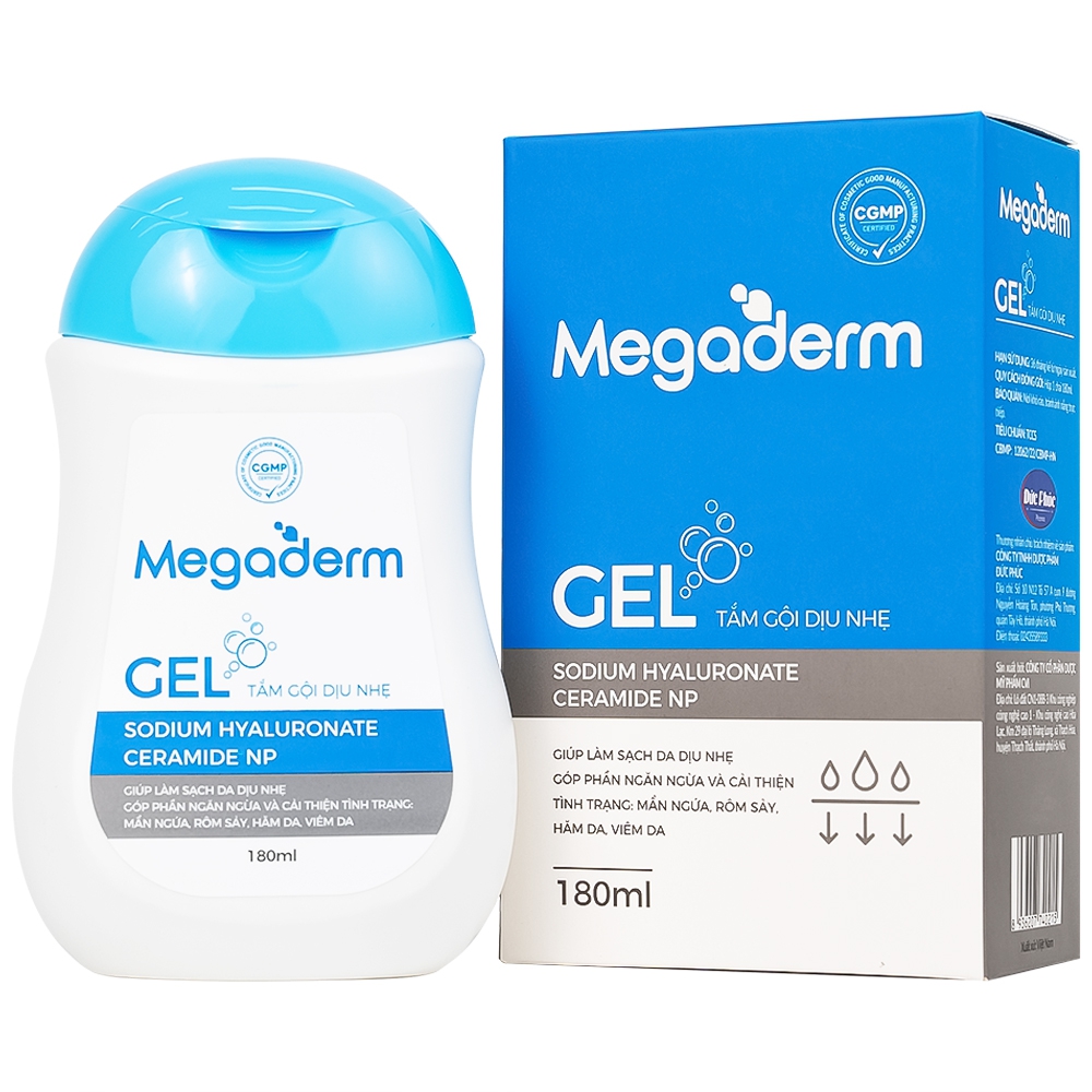 Gel tắm gội dịu nhẹ Megaderm CVI Đức Phúc Pharma làm sạch dịu nhẹ, chăm sóc và bảo vệ da (180ml)