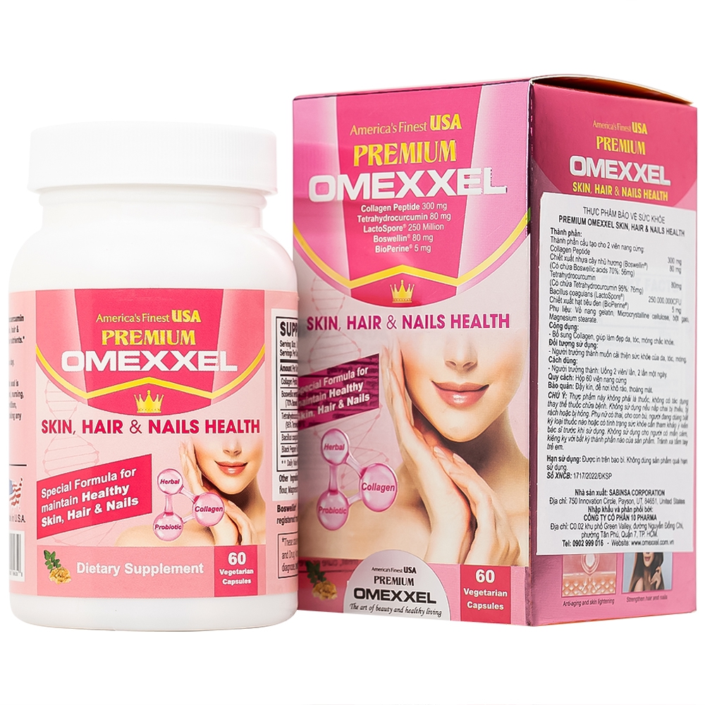 Viên uống Premium Omexxel Skin, Hair And Nails Health bổ sung Collagen, giúp làm đẹp da, tóc, móng (60 viên)