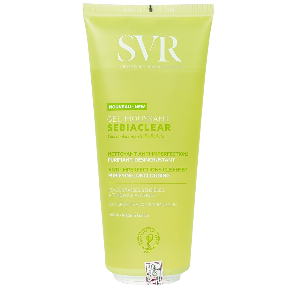 Gel rửa mặt SVR Sebiaclear Gel Moussant 200ml làm sạch không chứa xà phòng và loại bỏ tế bào da chết 