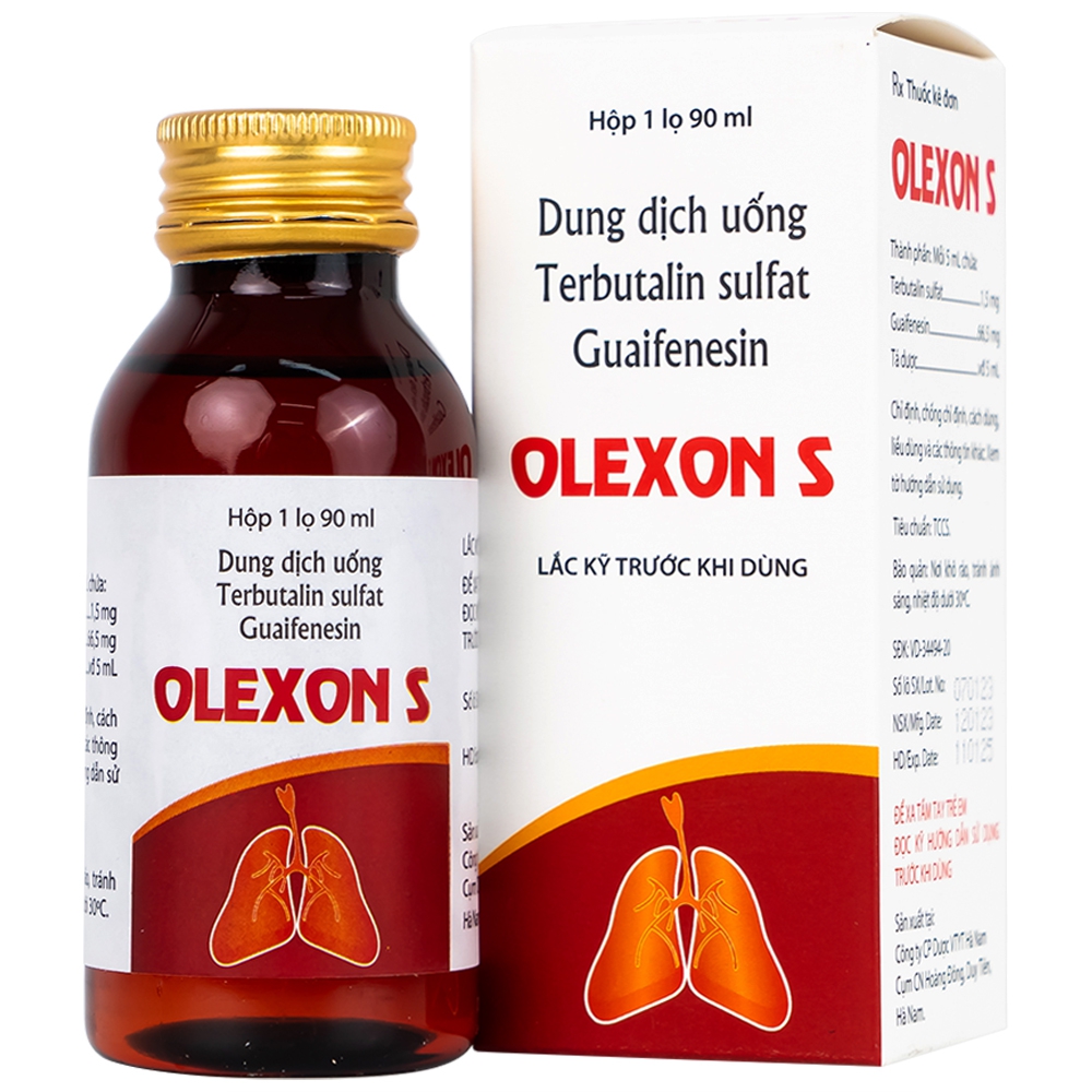 Dung dịch uống Terbutalin sulfat Guaifenesin OLEXON S Hà Nam điều trị ho có đờm, ho do hen phế quản (90ml)