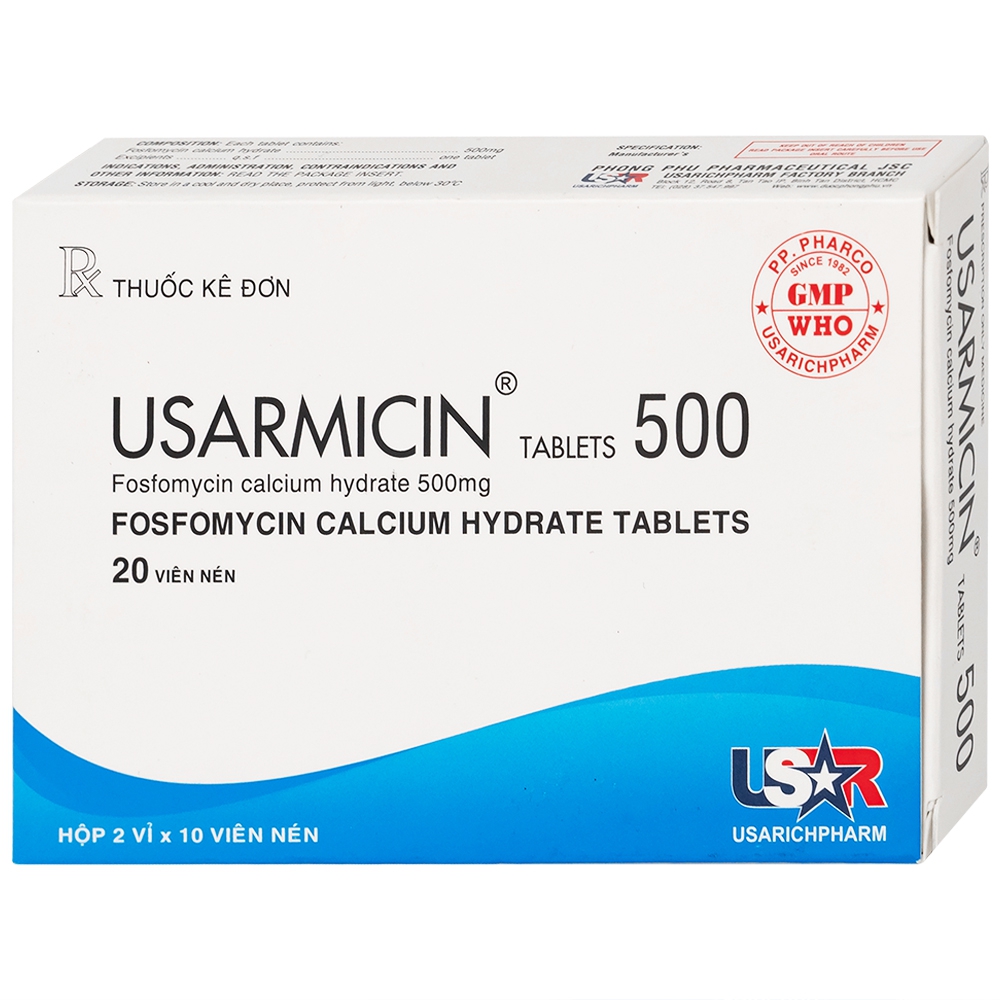 Thuốc Usarmicin Tablets 500 UsarichPharm điều trị nhiễm khuẩn đường tiết niệu (2 vỉ x 10 viên)