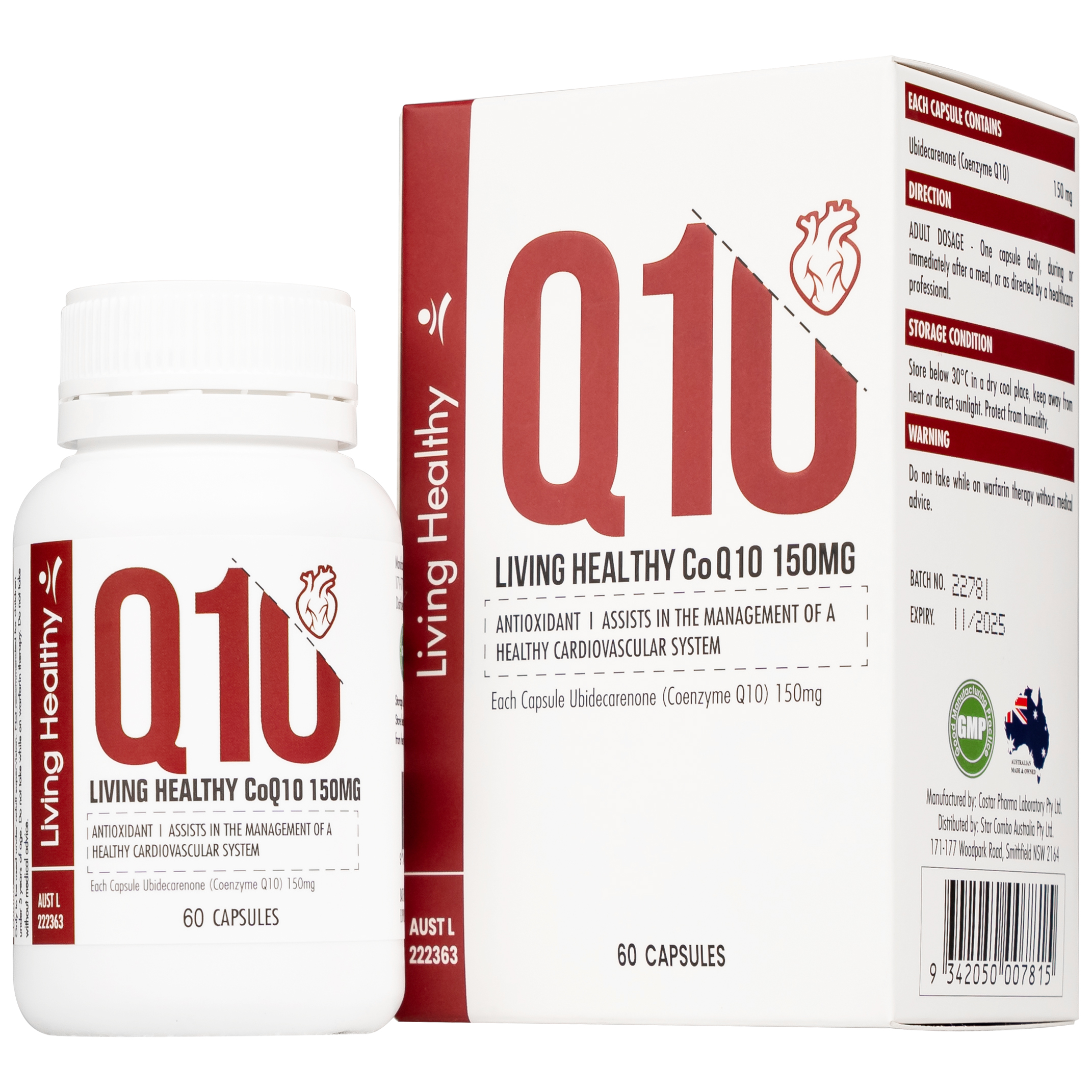 Viên uống Living Healthy CoQ10 150mg hỗ trợ tim mạch, tuần hoàn máu (60 viên)