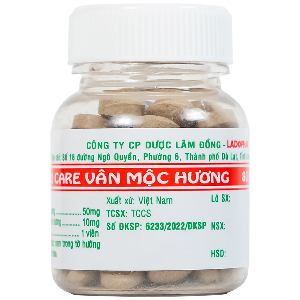 Viên uống Lado Care Vân Mộc Hương giảm các triệu chứng đau bụng, đầy bụng, khó tiêu (80 viên)