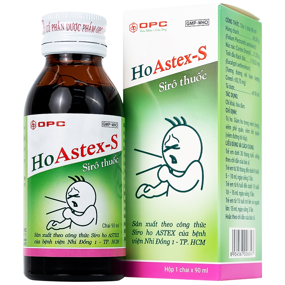 Siro HoAstex 90ml OPC dùng trị ho, giảm ho trong viêm họng, viêm phế quản