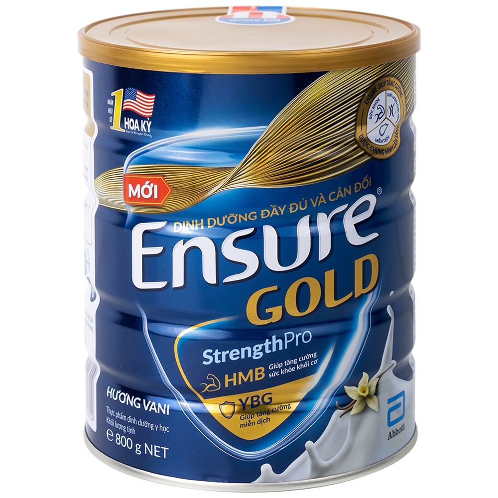 Sữa bột Ensure Gold StrengthPro Abbott hương vani tăng cường sức khỏe khối cơ, tăng miễn dịch (800g)