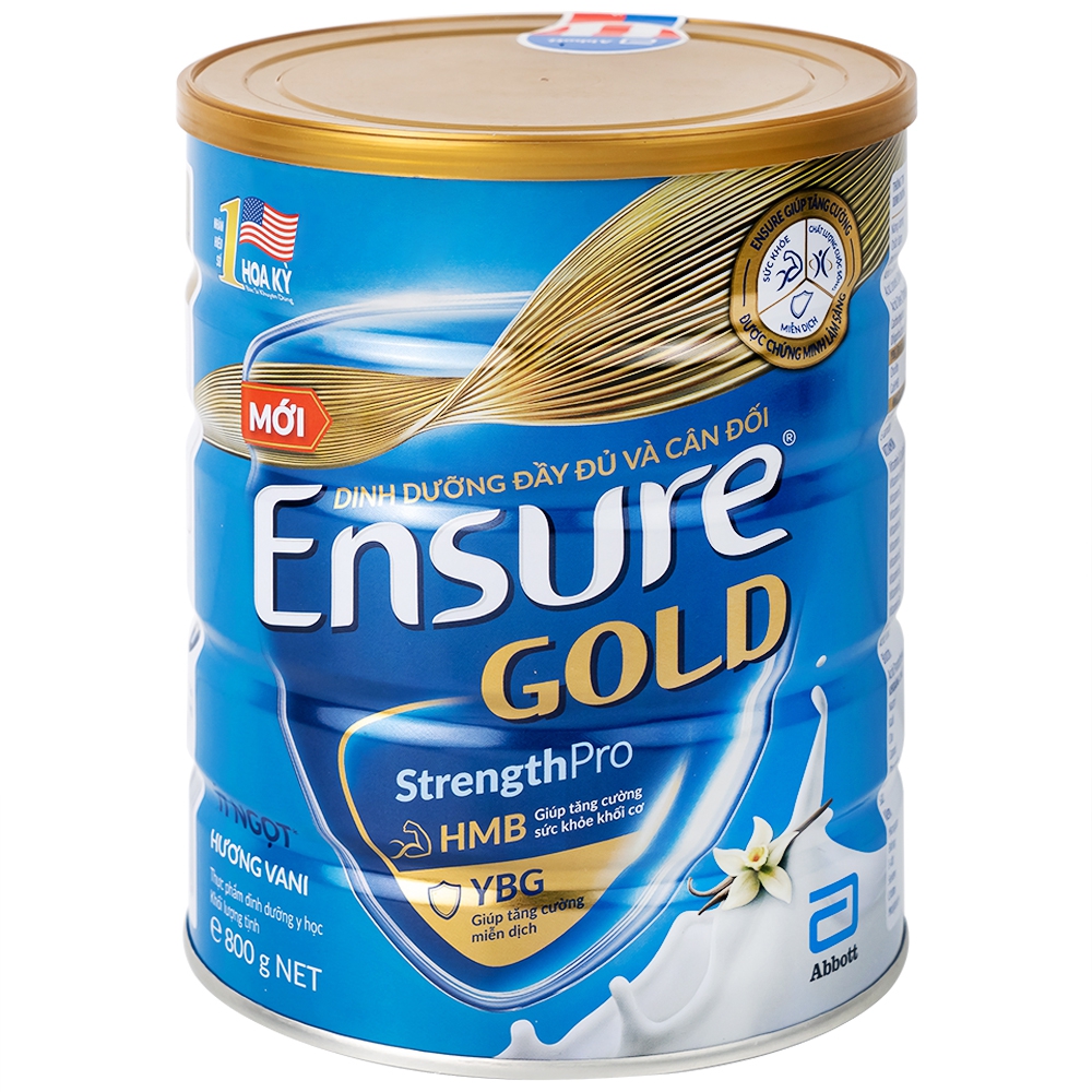 Sữa bột Ensure Gold StrengthPro Abbott hương vani, ít ngọt, tăng cường sức khỏe khối cơ, tăng miễn dịch (800g)