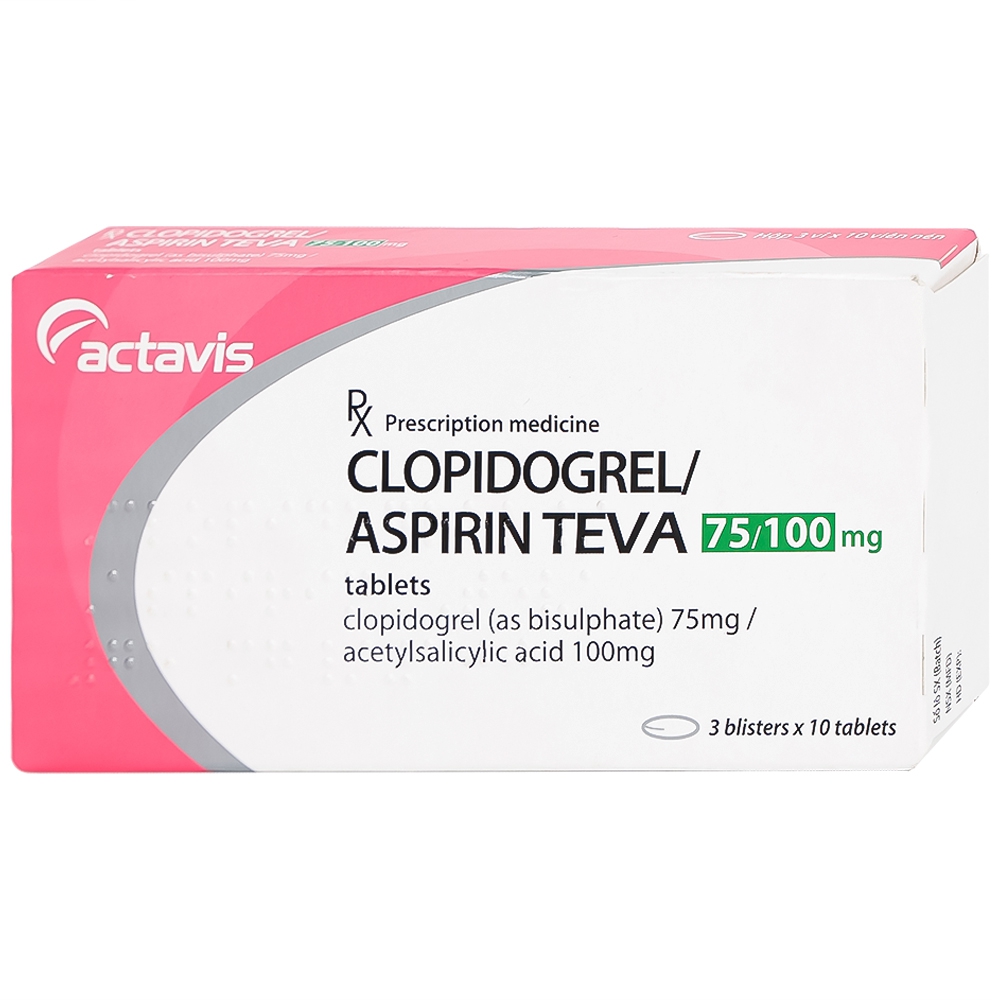 Thuốc Clopidogrel/Aspirin Teva 75/100mg Actavis điều trị trong hội chứng mạch vành cấp (3 vỉ x 10 viên)