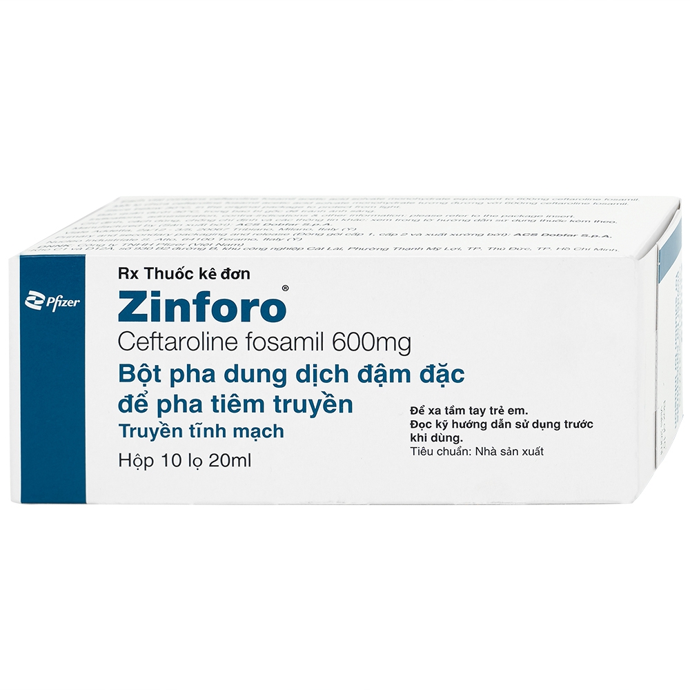 Bột pha tiêm truyền tĩnh mạch Zinforo 600mg Pfizer điều trị các nhiễm trùng da và mô mềm