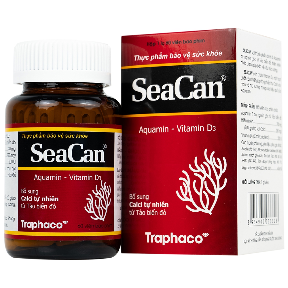 Viên nén Seacan Traphaco bổ sung Canxi, Vitamin K2 và Vitamin D3 (60 viên)