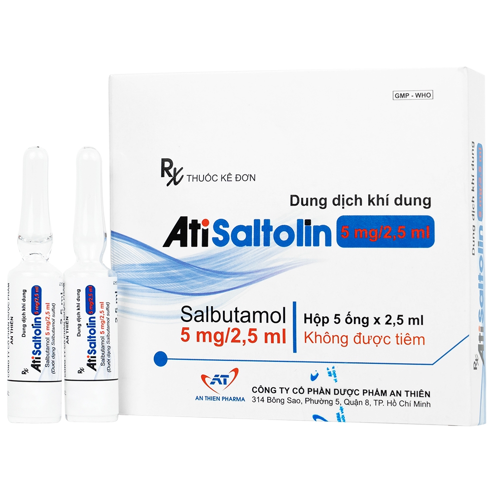 Dung dịch khí dung AtiSaltolin 5mg/2,5ml An Thiên điều trị chứng co thắt phế quản (1 vỉ x 5 ống)