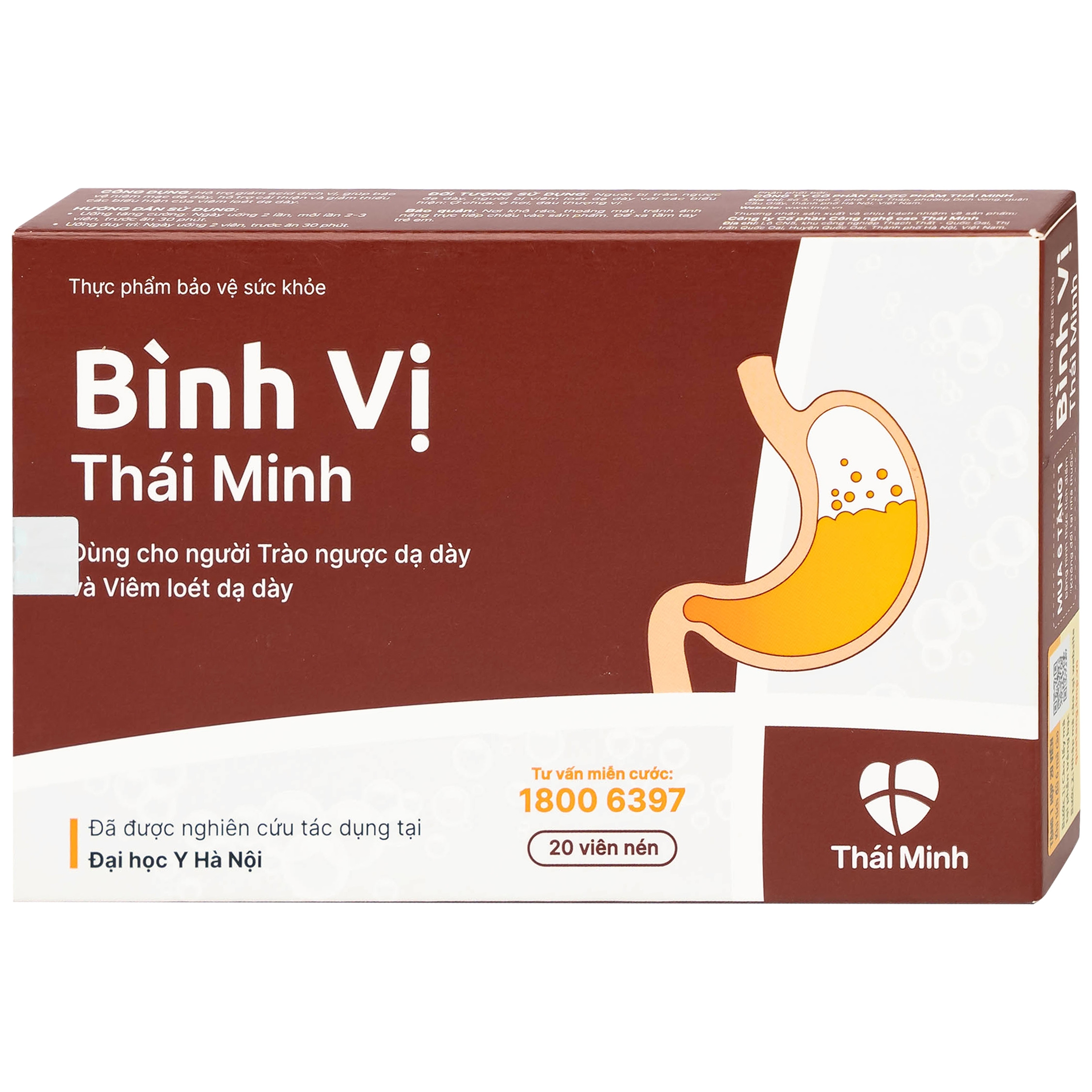 Viên uống Bình Vị Thái Minh hỗ trợ giảm acid dịch vị, giúp bảo vệ niêm mạc dạ dày (2 vỉ x 10 viên)