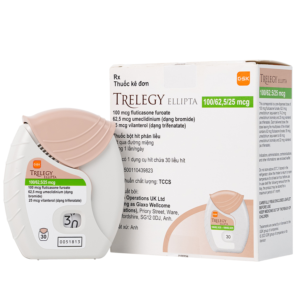 Thuốc bột hít phân liều Trelegy Ellipta GSK điều trị bệnh phổi tắc nghẽn mãn tính (30 liều hít)