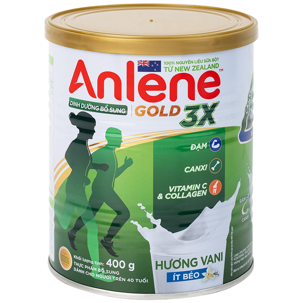 Sữa Anlene Gold 3X hương vani, ít béo giúp cơ khỏe, xương chắc, khớp linh hoạt (400g)