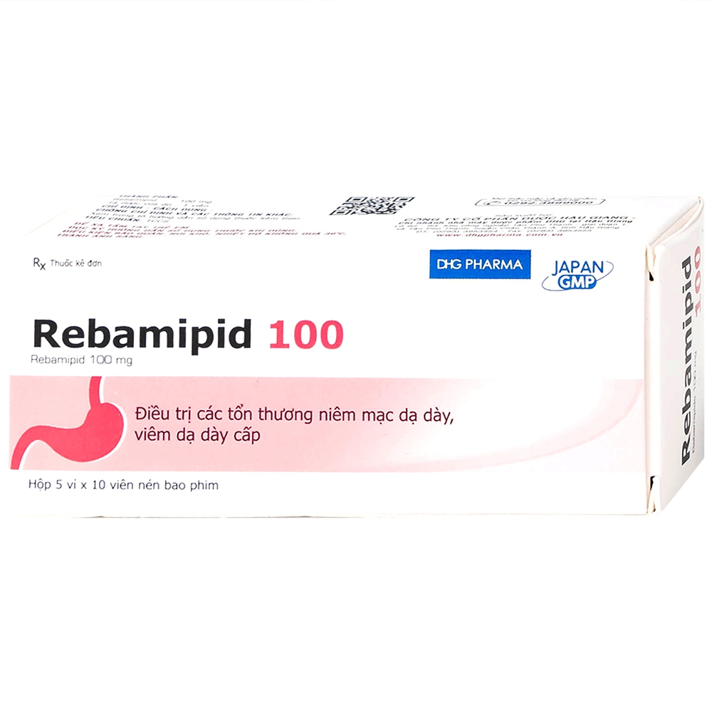 Thuốc Rebamipid 100 DHG điều trị loét dạ dày (5 vỉ x 10 viên)