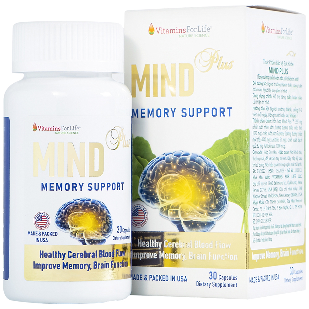 Viên uống Mind Plus Vitamins For Life tăng cường tuần hoàn não, cải thiện trí nhớ (30 viên) 