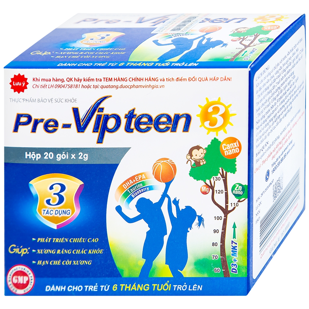 Cốm Pre-Vipteen 3 Vinh Gia giúp tăng chiều cao, tăng sức đề kháng (20 gói x 2g)