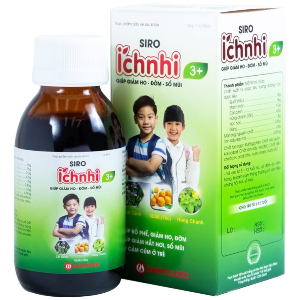 Siro Ích nhi 3+ Nam Dược giúp giảm ho, đờm, sổ mũi (90ml)