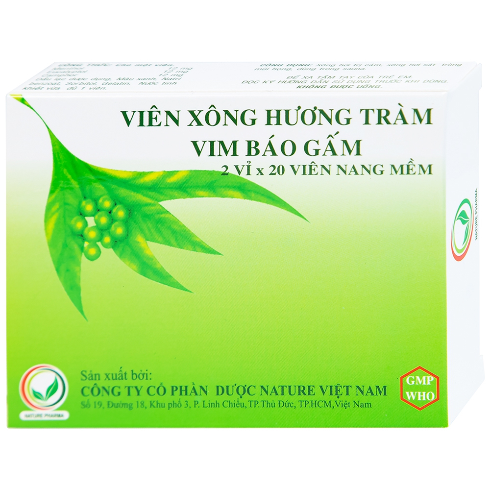 Viên Xông Hương Tràm Vim Báo Gấm điều trị cảm cúm, sát trùng mũi (2 vỉ x 20 viên) 