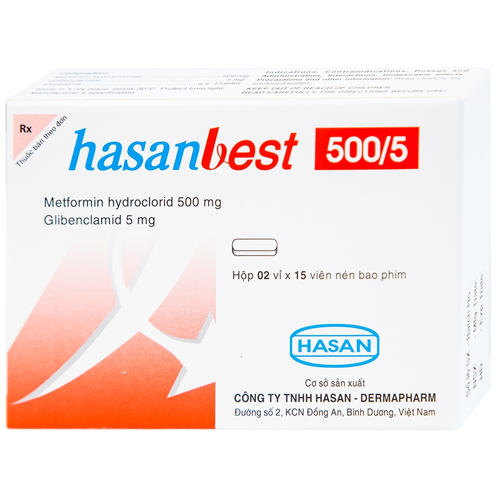 Thuốc Hasanbest 500/5 Hasan điều trị đái tháo đường tuýp 2 (2 vỉ x 15 viên)