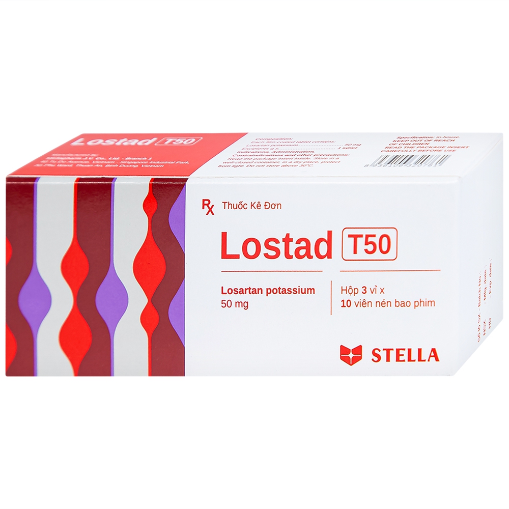 Thuốc Lostad T50 50mg Stella điều trị tăng huyết áp (3 vỉ x 10 viên)