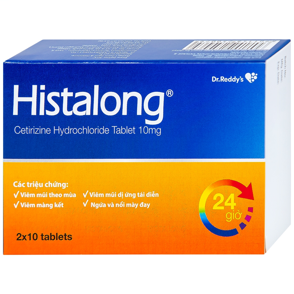 Thuốc Histalong 10mg Dr. Reddy điều trị viêm mũi theo mùa và viêm màng kết (2 vỉ x 10 viên)