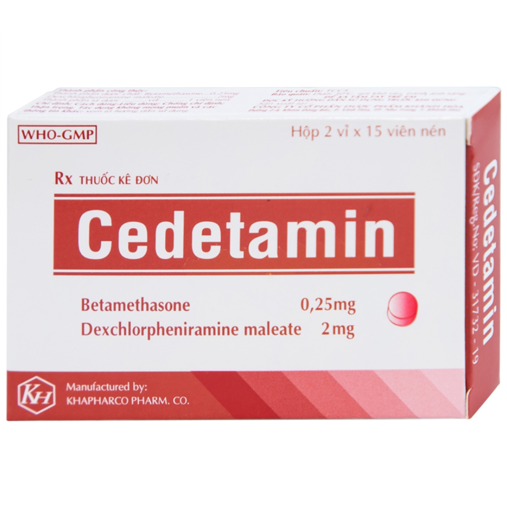 Thuốc Cedetamin Khapharco điều trị viêm mũi dị ứng, mày đay (2 vỉ x 15 viên) 