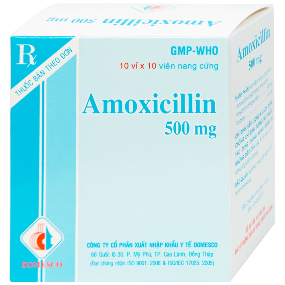 Thuốc Amoxicillin 500mg Domesco điều trị nhiễm khuẩn (10 vỉ x 10 viên)