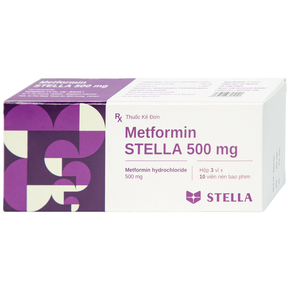 Viên nén Metformin Stella 500mg điều trị bệnh đái tháo đường tuýp 2 (3 vỉ x 10 viên)