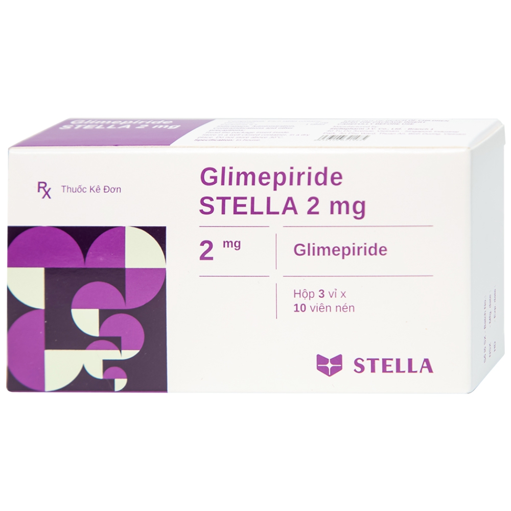 Thuốc Glimepiride Stella 2mg hỗ trợ điều trị đái tháo đường tuýp 2 (3 vỉ x 10 viên)