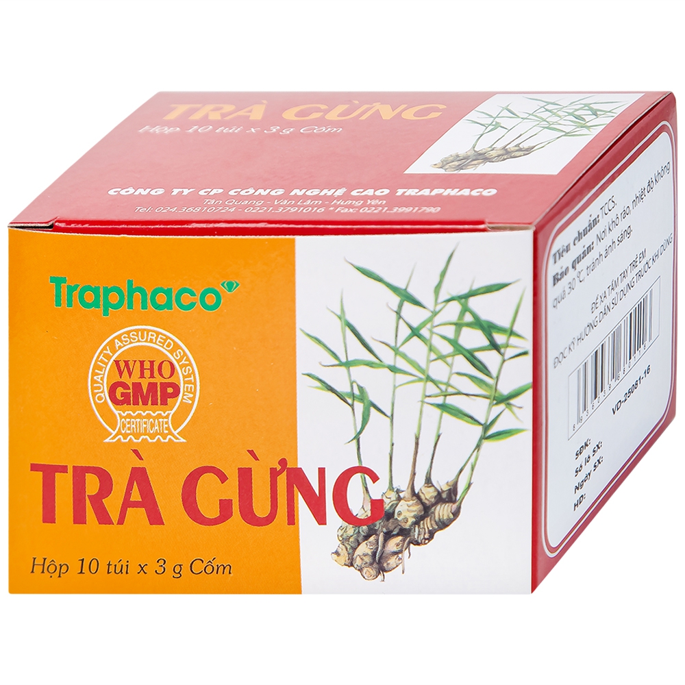 Trà Gừng Traphaco điều trị đau bụng do lạnh, đầy trướng, không tiêu (10 gói x 3g)