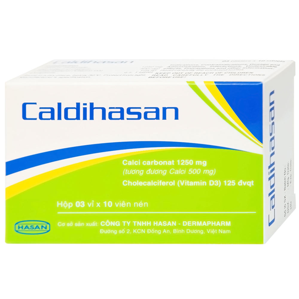 Thuốc Caldihasan Hasan phòng và điều trị thiếu hụt vitamin D, canxi (3 vỉ x 10 viên)