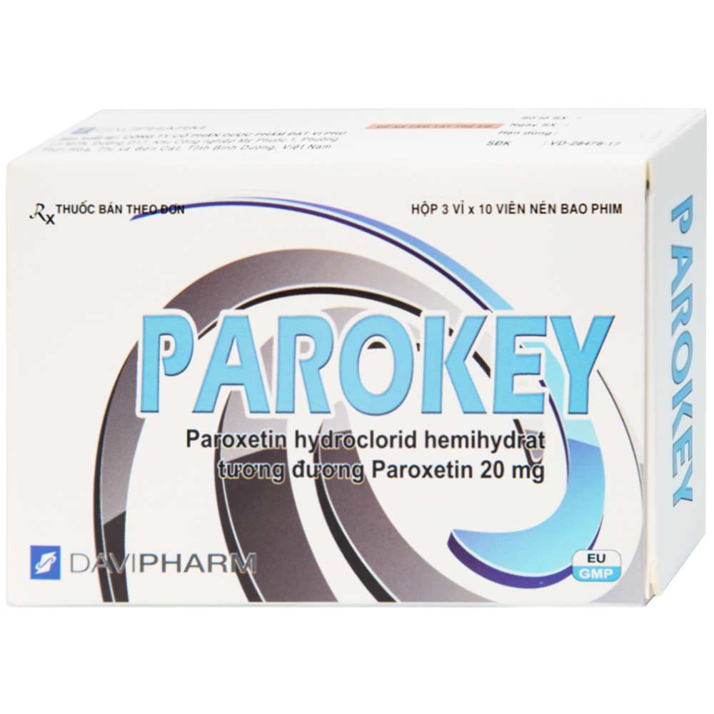 Viên nén Parokey 20mg DaViPharm điều trị trầm cảm, rối loạn ám ảnh cưỡng bức (3 vỉ x 10 viên) 