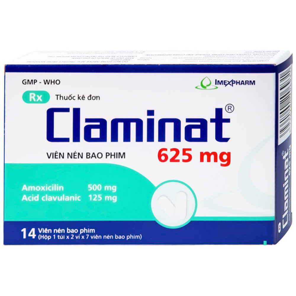 Thuốc Claminat 625mg Imexpharm điều trị nhiễm trùng (2 vỉ x 7 viên)