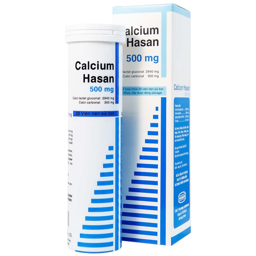 Viên sủi Calcium Hasan 500mg phòng và hỗ trợ điều trị bệnh loãng xương (20 viên)